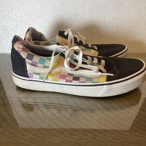 Van's Old Skool Lace-Up Canvas Low Tops Women's 9 Rainbow Checkerboard